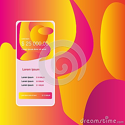 Mobile app interface with beautiful vibrant abstract background Vector Illustration