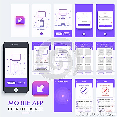 Mobile App Material Design, UI, UX Kit. Stock Photo