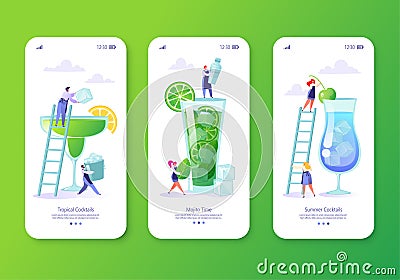 Concept of making summer cocktails with fruit, ice and mint leaves Vector Illustration