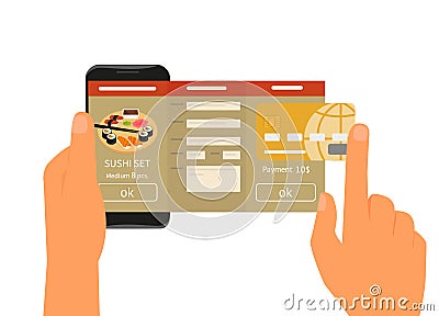 Mobile app for ordering sushi Vector Illustration