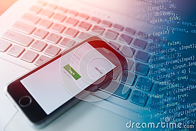 Mobile app programing on smartphone concept Stock Photo