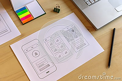 Mobile app prototype Stock Photo