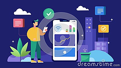 A mobile app that sends push notifications to users alerting them when their energy usage is higher than usual and Vector Illustration