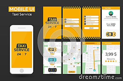 Mobile app Taxi service Material Design UI, UX, GUI. Responsive website. Stock Photo