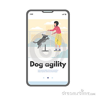 Mobile app template about dog agility flat style, vector illustration Vector Illustration