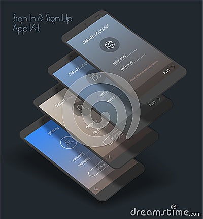 Mobile App UI Sign In and Sign Up screens 3d mockup kit Vector Illustration