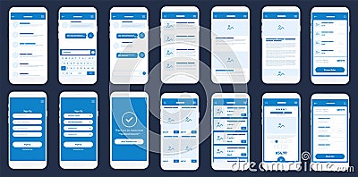 Mobile App Wireframe Ui Kit. Detailed wireframe for quick prototyping. Vector Illustration