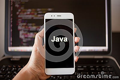 Mobile application development, Java programming language for mobile development. Editorial Stock Photo