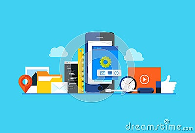 Mobile application development, smartphone app programming. Vector Illustration