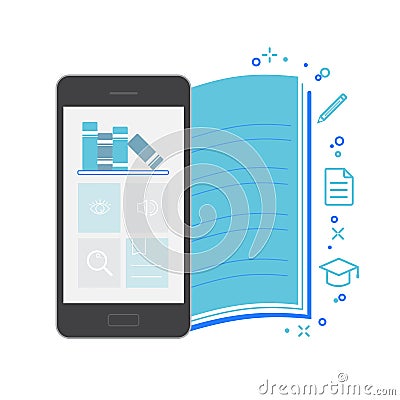 Mobile Application Interface, Bookstore Vector Illustration