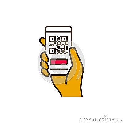 Mobile application, QR code scanning in smartphone color line icon. City transport rental. Pictogram for web, mobile app, promo. Vector Illustration