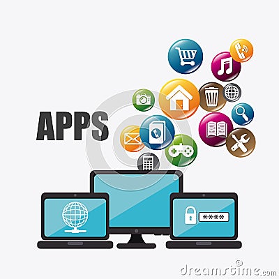 Mobile applications and technology icons design. Vector Illustration