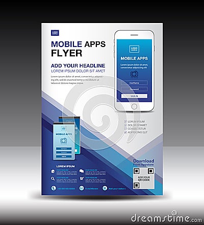 Mobile Apps Flyer template. Business brochure flyer design layout. smartphone icons Vector Illustration