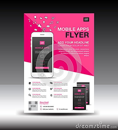 Mobile Apps Flyer template. Business brochure flyer design layout. smartphone icons mockup Vector Illustration