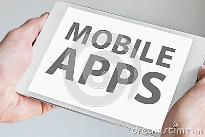 Mobile apps text displayed on touchscreen of modern tablet or smart device. Concept for development of applications for mobile de Stock Photo