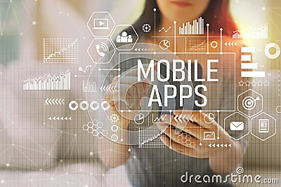 Mobile apps with woman using a smartphone Stock Photo
