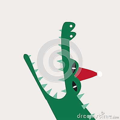 Aquatic cartoon crocodile wearing a Christmas hat vector Vector Illustration