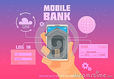 Mobile Bank Poster Vector Illustration