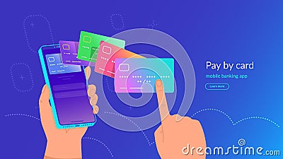 Mobile banking app and payment by credit card via electronic wallet Vector Illustration