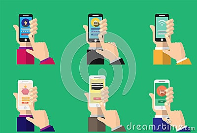 Mobile banking app on smartphone screen. Vector Illustration