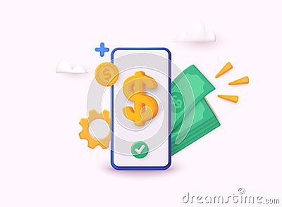 Mobile banking service, financial payment Smartphone mobile screen, technology mobile display light. Money payment transfer money Vector Illustration