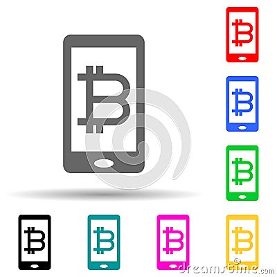 mobile bitcoin multi color style icon. Simple glyph, flat vector of crypto icons for ui and ux, website or mobile application Stock Photo