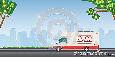 Mobile blood transfusion station vehicle on street in a modern city Vector Illustration