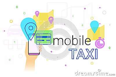 Mobile booking taxi cab on smartphone concept illustration Vector Illustration