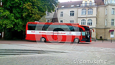 Mobile bus donation point where you can donate blood Editorial Stock Photo