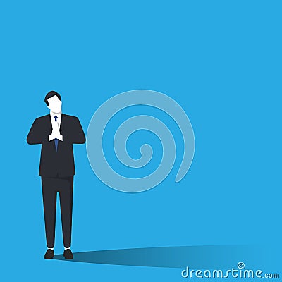 Thailand culture greeting businessman in simple trendy color flat style on blue background Vector Illustration