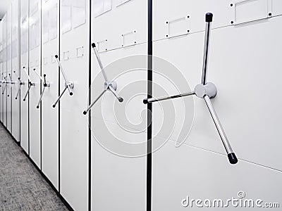 Mobile cabinet office storage document rack room perspective Stock Photo