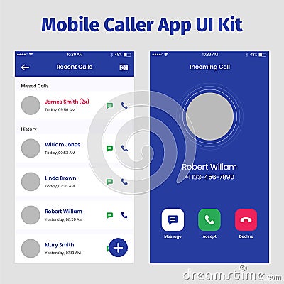 Mobile Caller Application User Interface Kit Vector Illustration