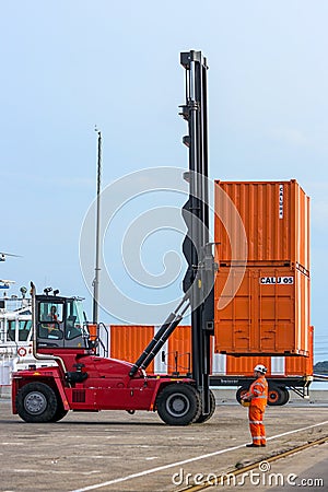 Mobile cargo container shipping port Editorial Stock Photo
