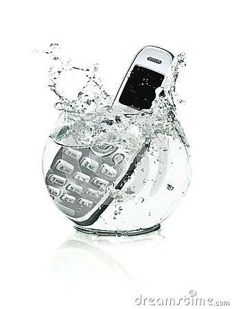 Mobile Cell Phone in Water Aquarium Stock Photo