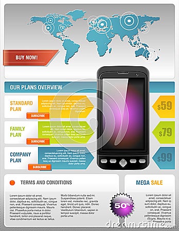 Mobile Cell Smart Phone Telecom Provider Flyer Vector Illustration