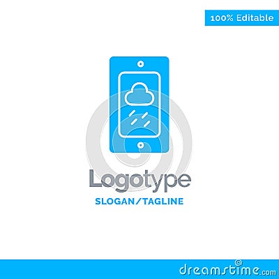Mobile, Chalk, Weather, Rainy Blue Solid Logo Template. Place for Tagline Vector Illustration