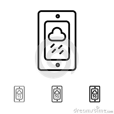 Mobile, Chalk, Weather, Rainy Bold and thin black line icon set Vector Illustration