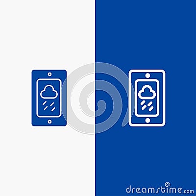 Mobile, Chalk, Weather, Rainy Line and Glyph Solid icon Blue banner Line and Glyph Solid icon Blue banner Vector Illustration