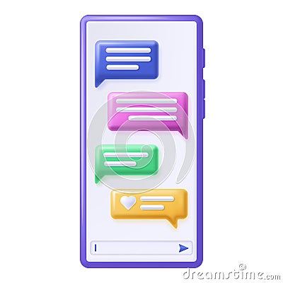 Mobile chat. Text messages bubbles on smartphone screen, communication app and online dialog frames on phone vector Vector Illustration