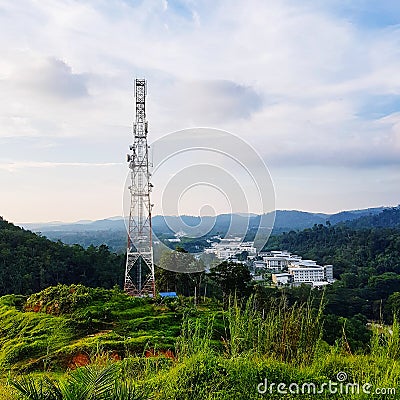 Mobile communication antena on hill Stock Photo