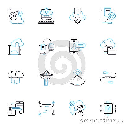 Mobile communication linear icons set. Smartph, Texting, Messaging, Wireless, Cellular, Roaming, Data line vector and Vector Illustration