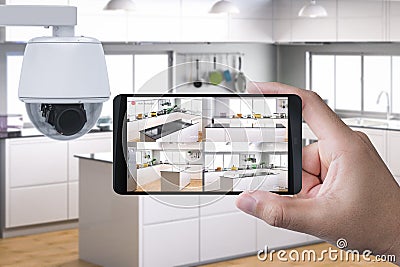 Mobile connect with security camera Stock Photo
