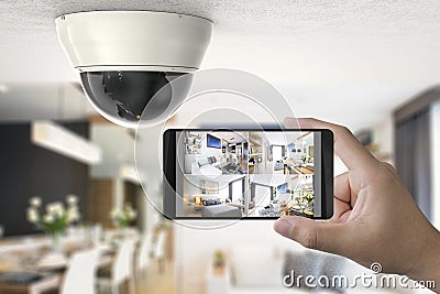 Mobile connect with security camera Stock Photo