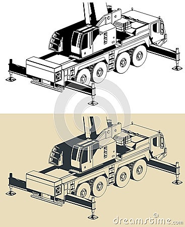 Mobile crane with long telescopic boom Vector Illustration