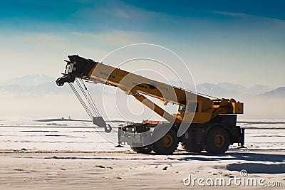 Mobile Crane in winter Editorial Stock Photo