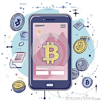 Mobile crypto investment app interface showing Bitcoin price trends in a modern design. Bitcoin Generative AI Illustration. Stock Photo