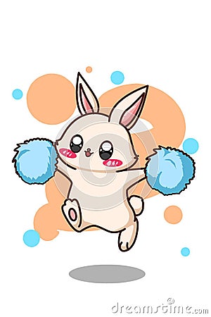 Cute and happy cheerful rabbit with blue pompom cartoon illustration Vector Illustration