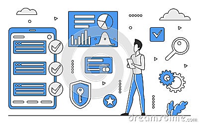 Mobile data monitoring Cartoon Illustration