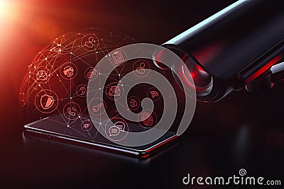 Mobile data surveillance. Data vulnerability for tracking and surveillance concept. 3D rendering Stock Photo