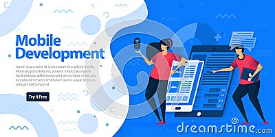 Mobile development apps websites and landing page template. Make mobile apps with more responsive and easier to access on all devi Vector Illustration